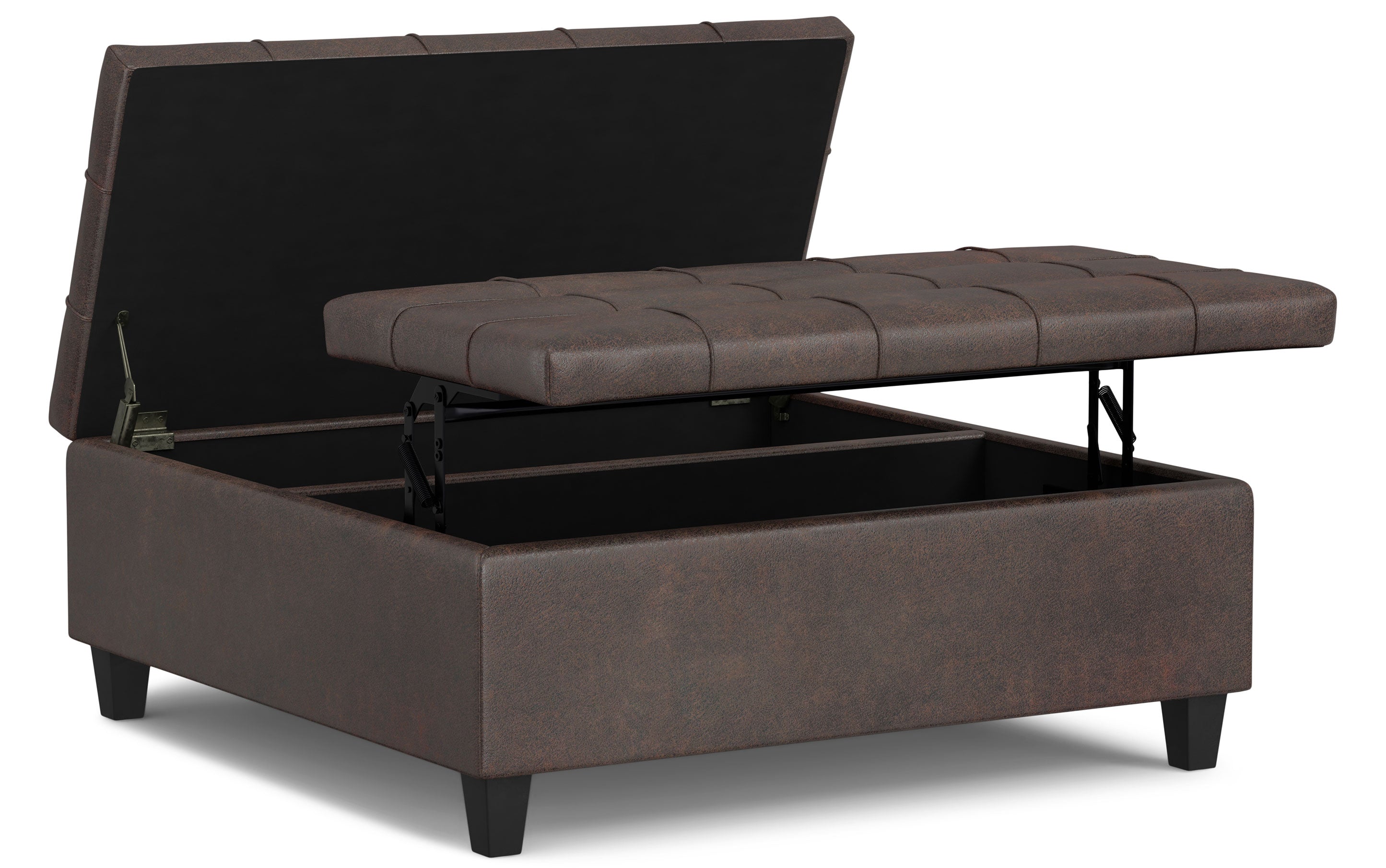 Harrison Large Square Coffee Table Storage Ottoman - Distressed Brown Distressed Vegan Leather