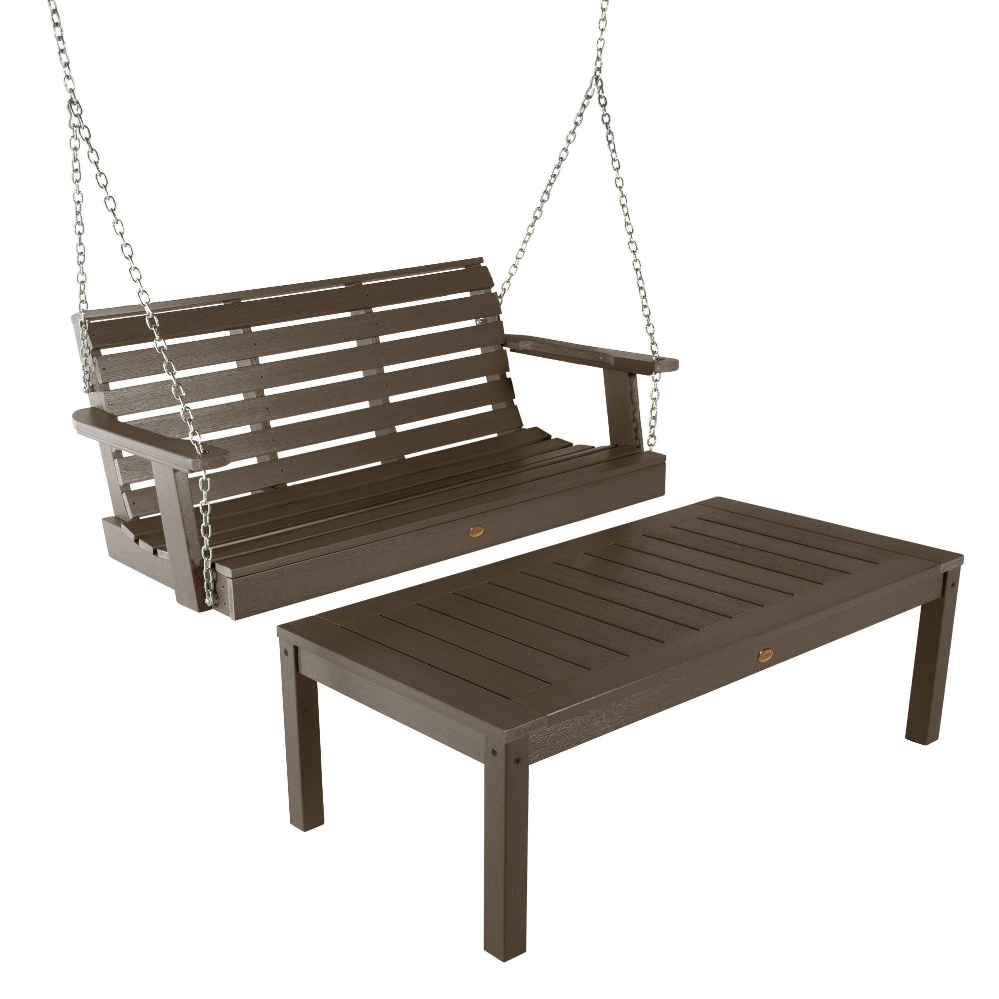 Weatherly Porch Swing 4ft and Adirondack Coffee Table