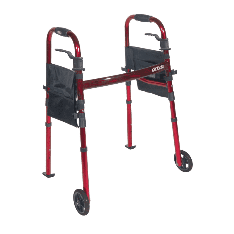 Drive Medical Portable Folding Travel Walker with 5 Wheels and Fold up Legs