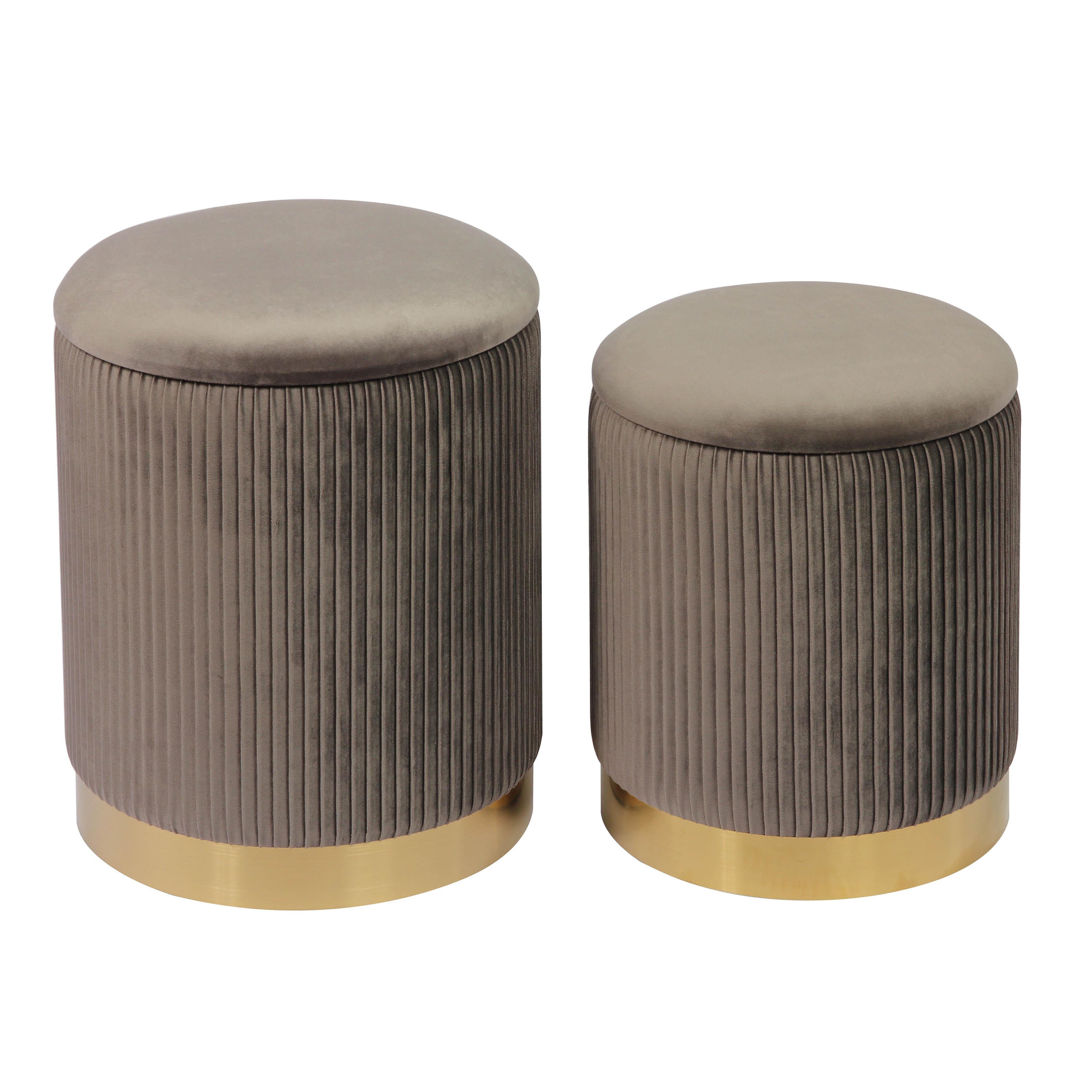 Channeled Velvet Storage Ottomans - Set of 2