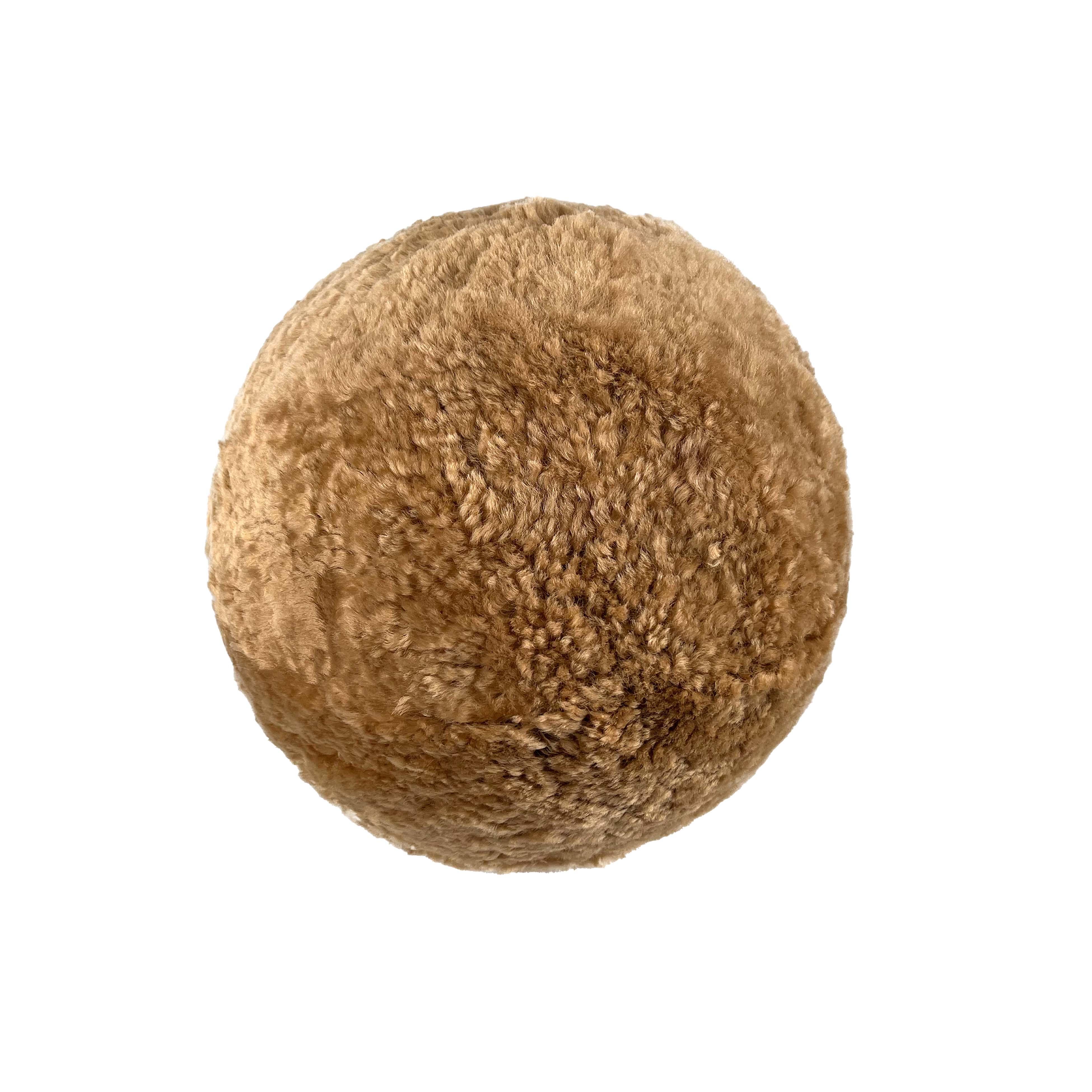 New Zealand Brown Genuine Sheepskin Ball Pillow