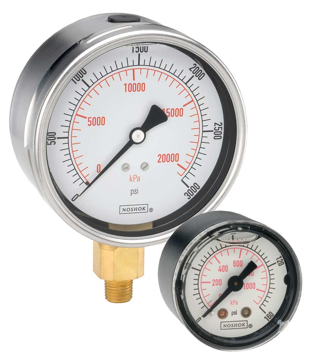 Noshok - 901 Series - Stainless Steel Liquid Filled Pressure Gauges 1/4" NPT Bottom Stem