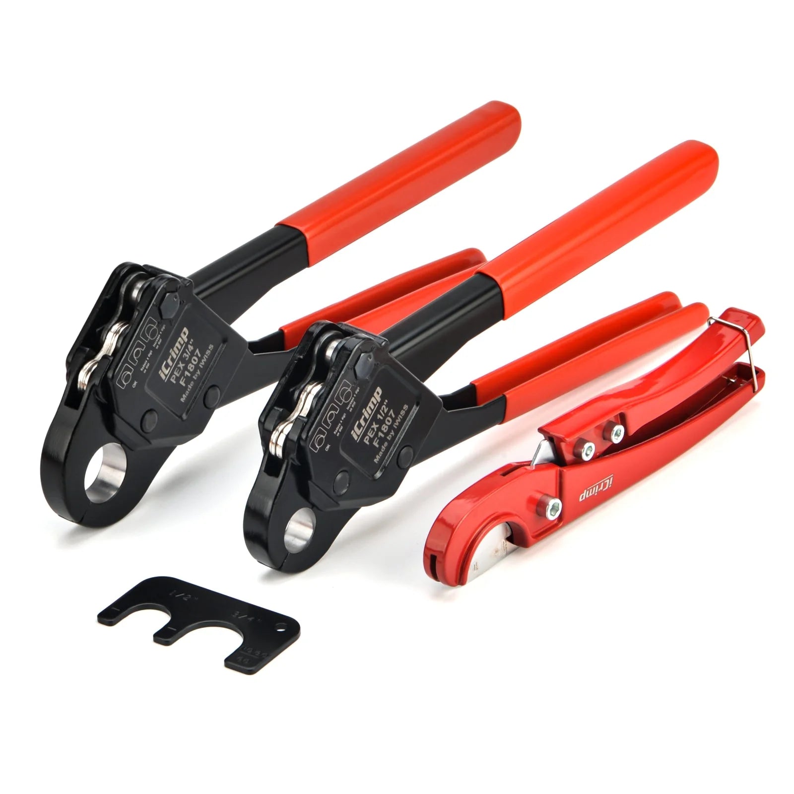 Angle PEX Crimper for 1/2"" & 3/4"" PEX Copper Crimp Rings with PEX Tubing Cutter & Go/No-Go Gauge