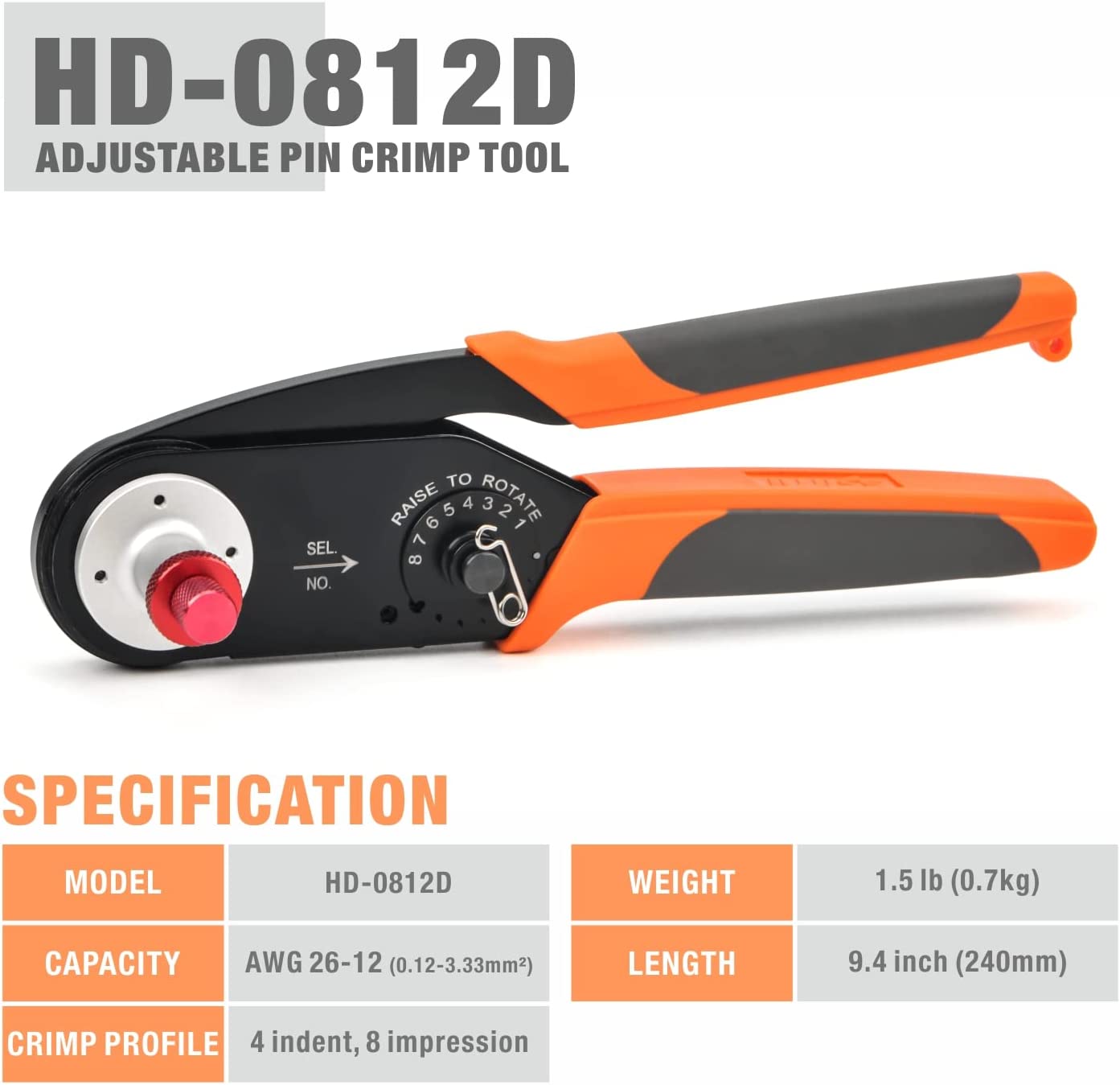 Adjustable Indent Crimper for Miniature and Sub-Miniature Connector AWG32-20