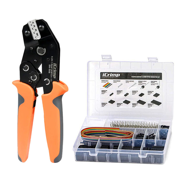 AWG24-16 Non-insulated Crimper & 1550PCS 2.54mm Pitch Wire-to-Wire Dupont Connector Kit