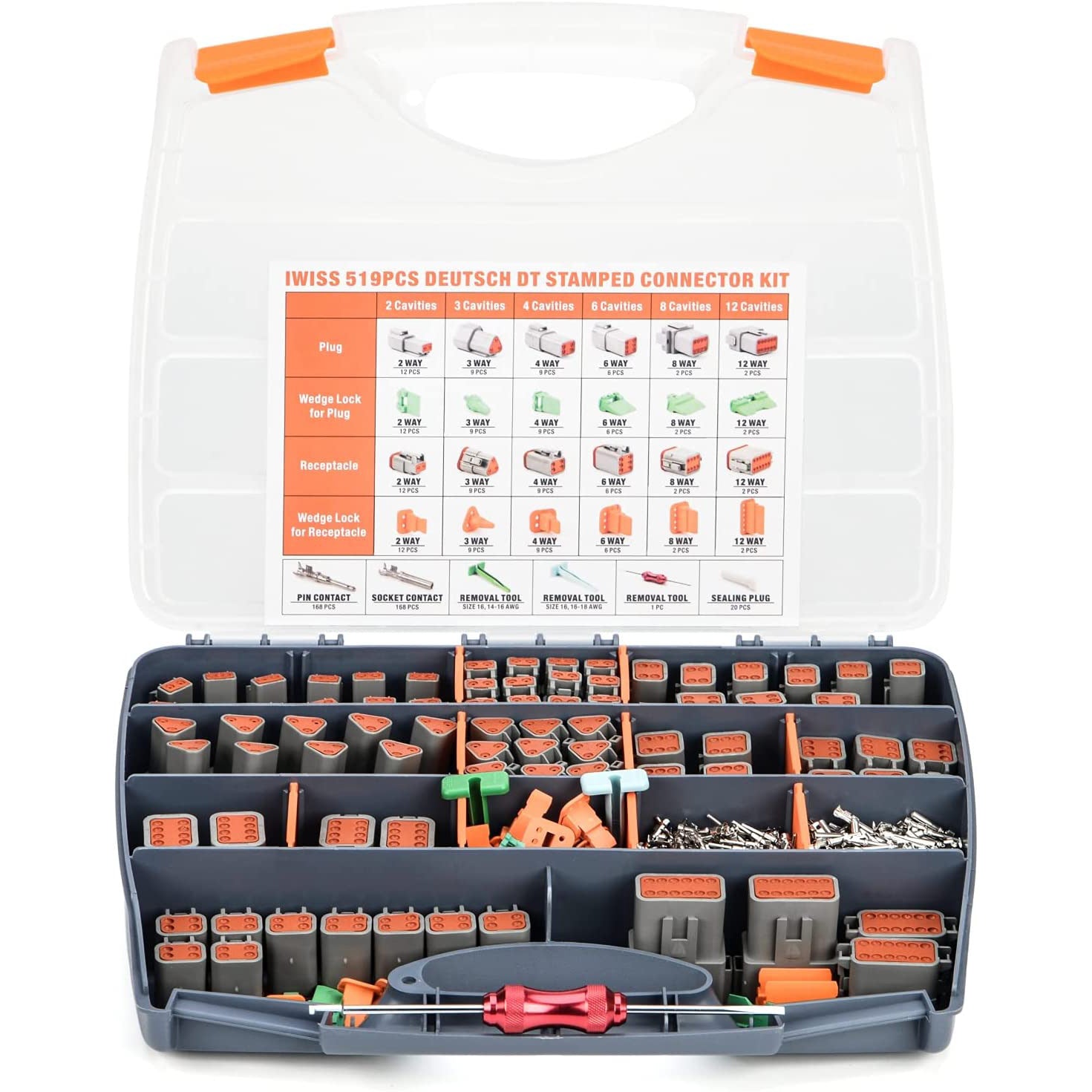 519PCS DEUTSCH Connector Kit in 2,3,4,6,8,12 Pin Configurations, Size 16 Stamped & Formed Contacts