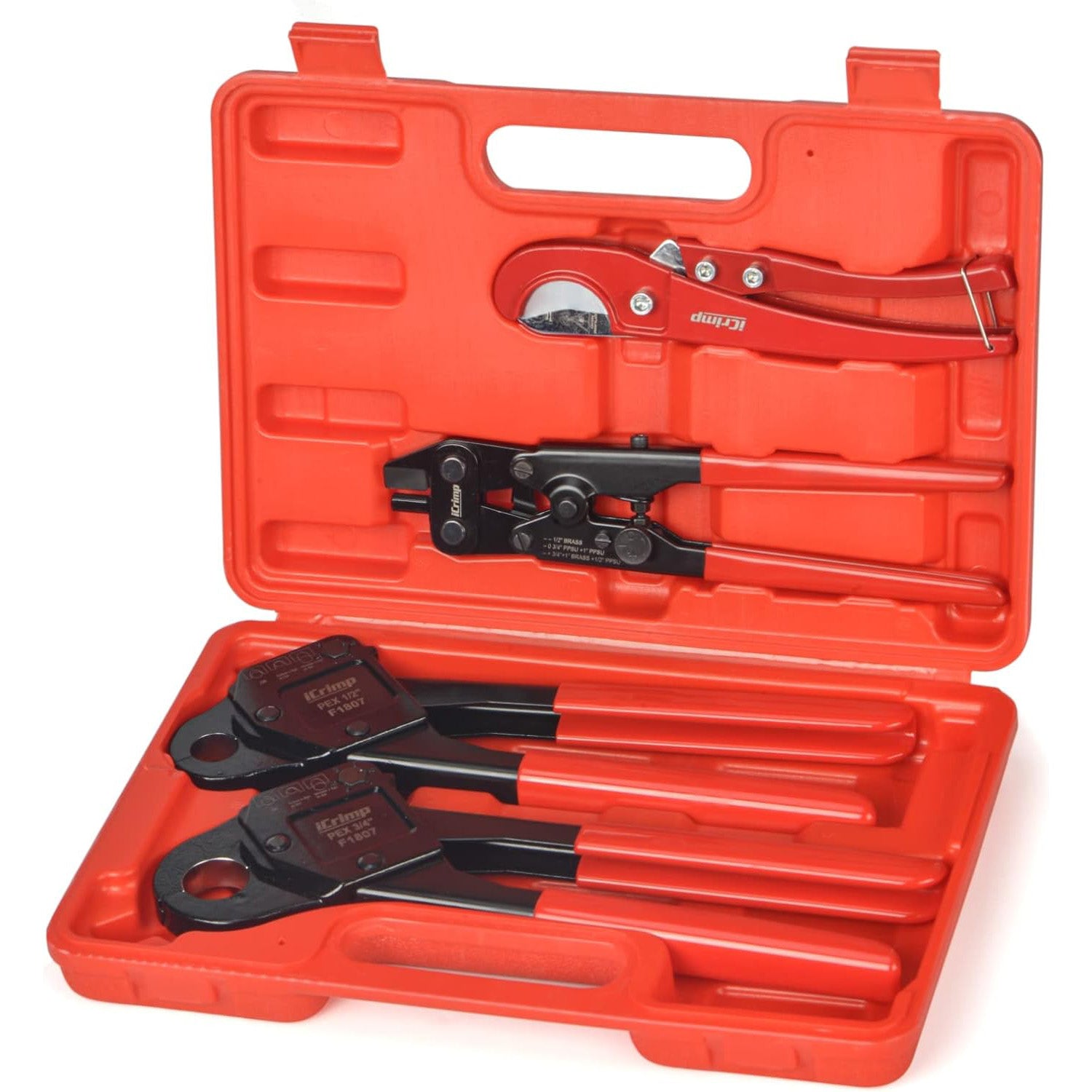 IWS-1807CN PEX Crimping Tool Kit with PEX Crimper, Tubing Cutter, Removal Tool for 1/2"" & 3/4"" Copper Crimp Rings