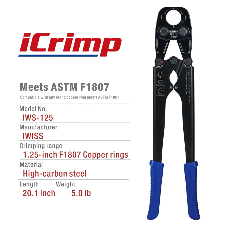 IWS-C125 1.25-inch ASTM F1807 PEX Copper Rings Crimping Tool