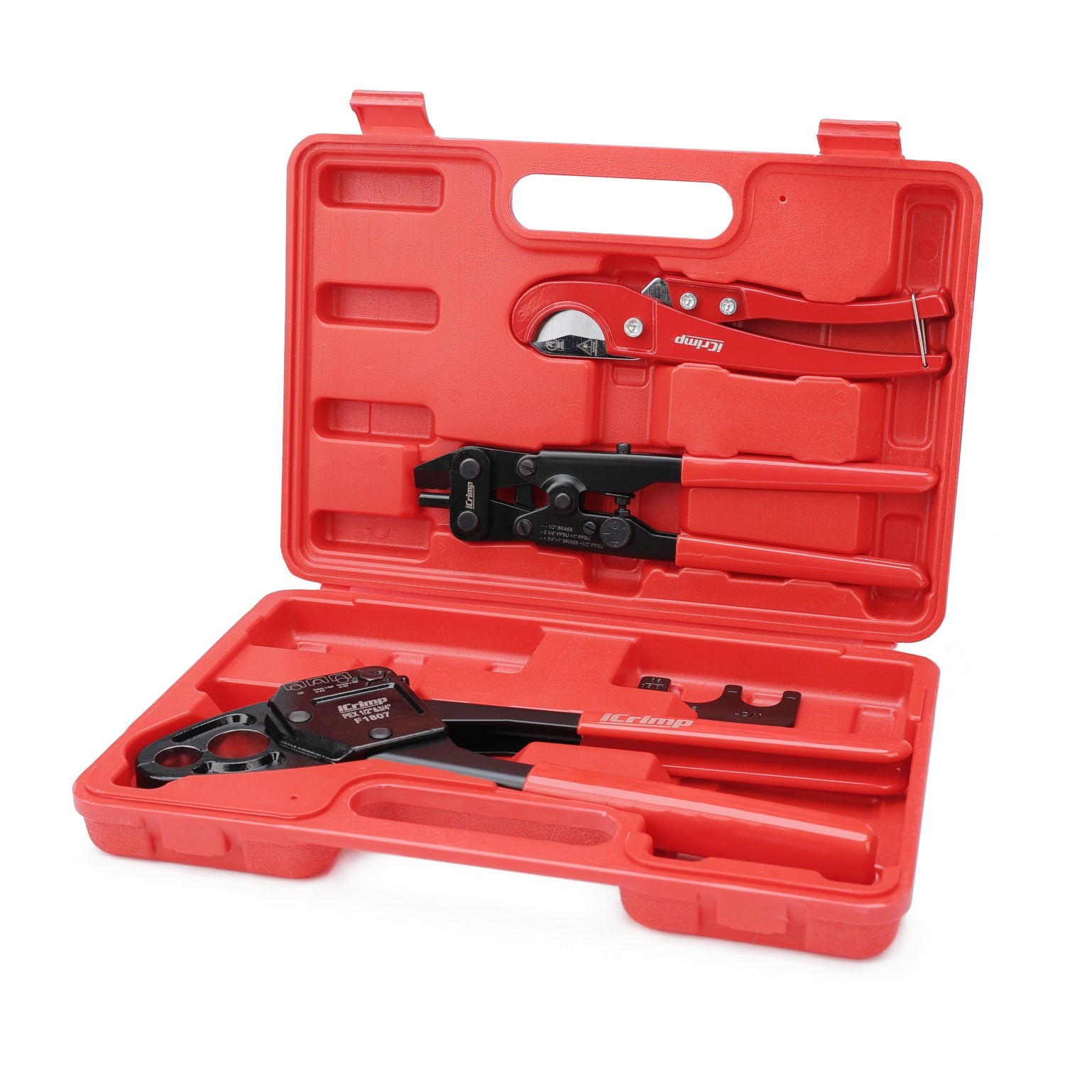 ICP-1234AH Dual Size PEX Crimp Tool Kit for 1/2"" & 3/4"" Copper Crimp Rings, with PEX Removal Tool and Cutter