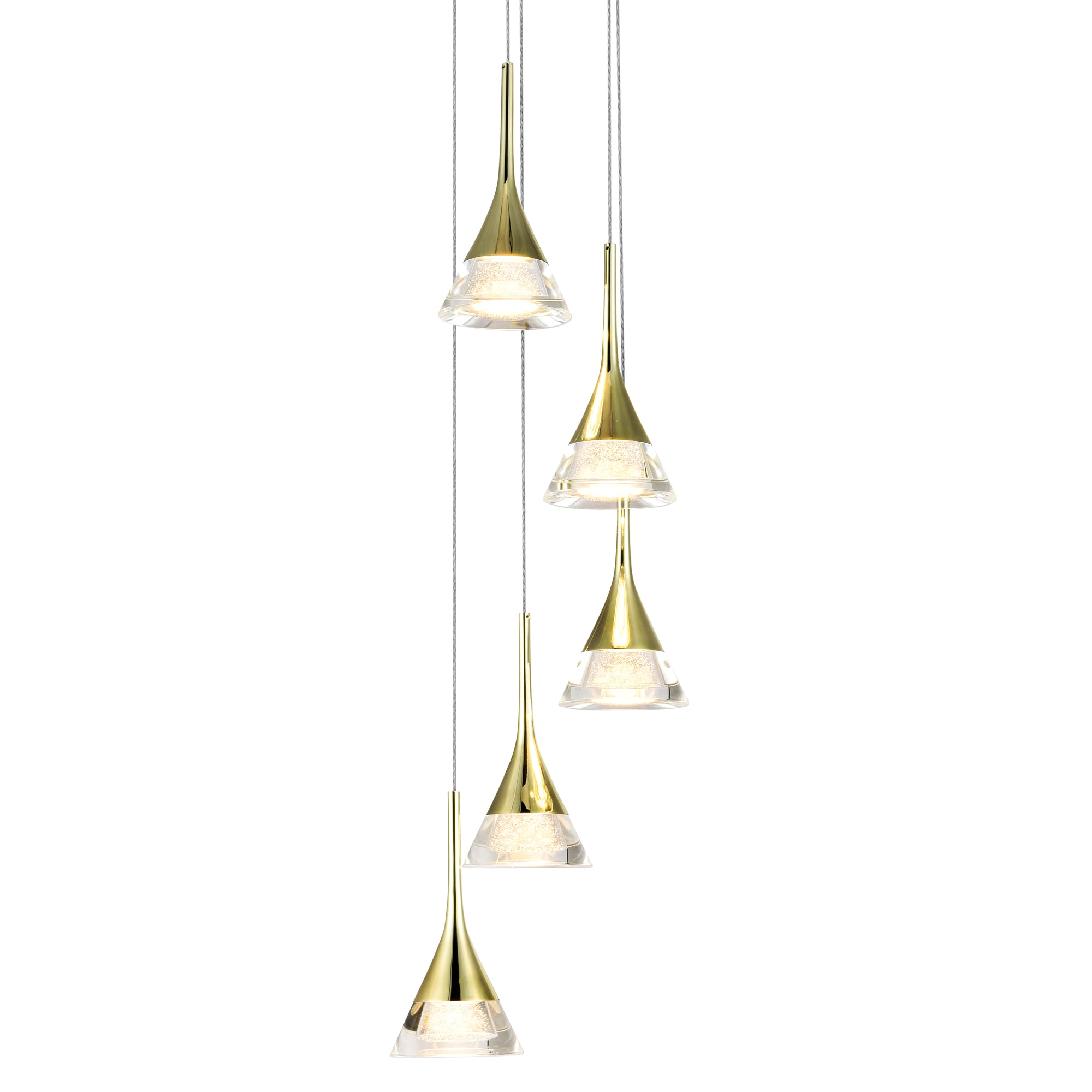 VONN Artisan Amalfi VAC3215GL 5-Light Integrated LED ETL Certified Pendant, Height Adjustable Chandelier, Gold